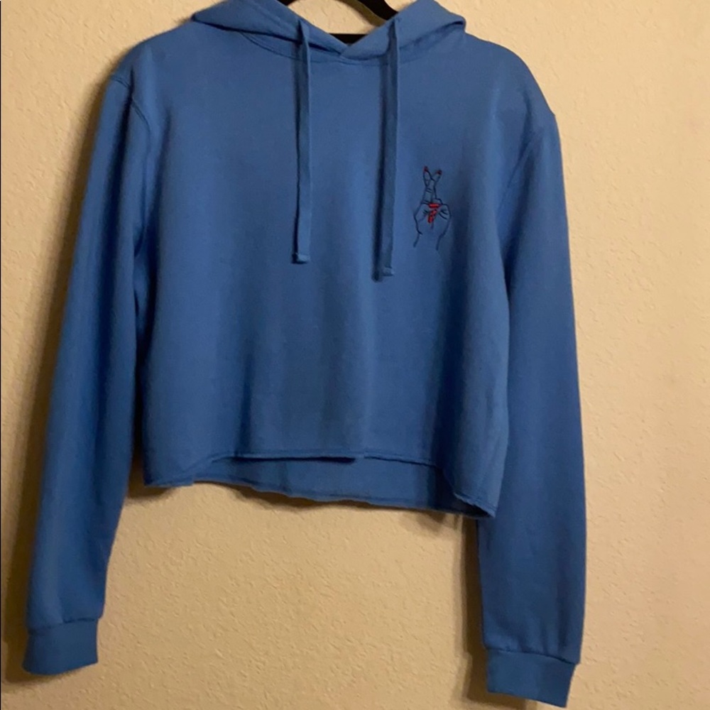 Blue crop hoodie.
